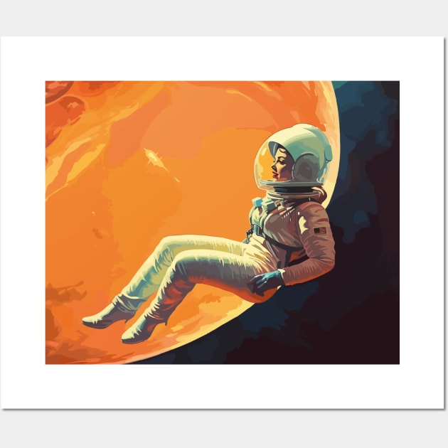 Female Astronaut in the Space, Vintage Style Art Wall Art by MelihsDump